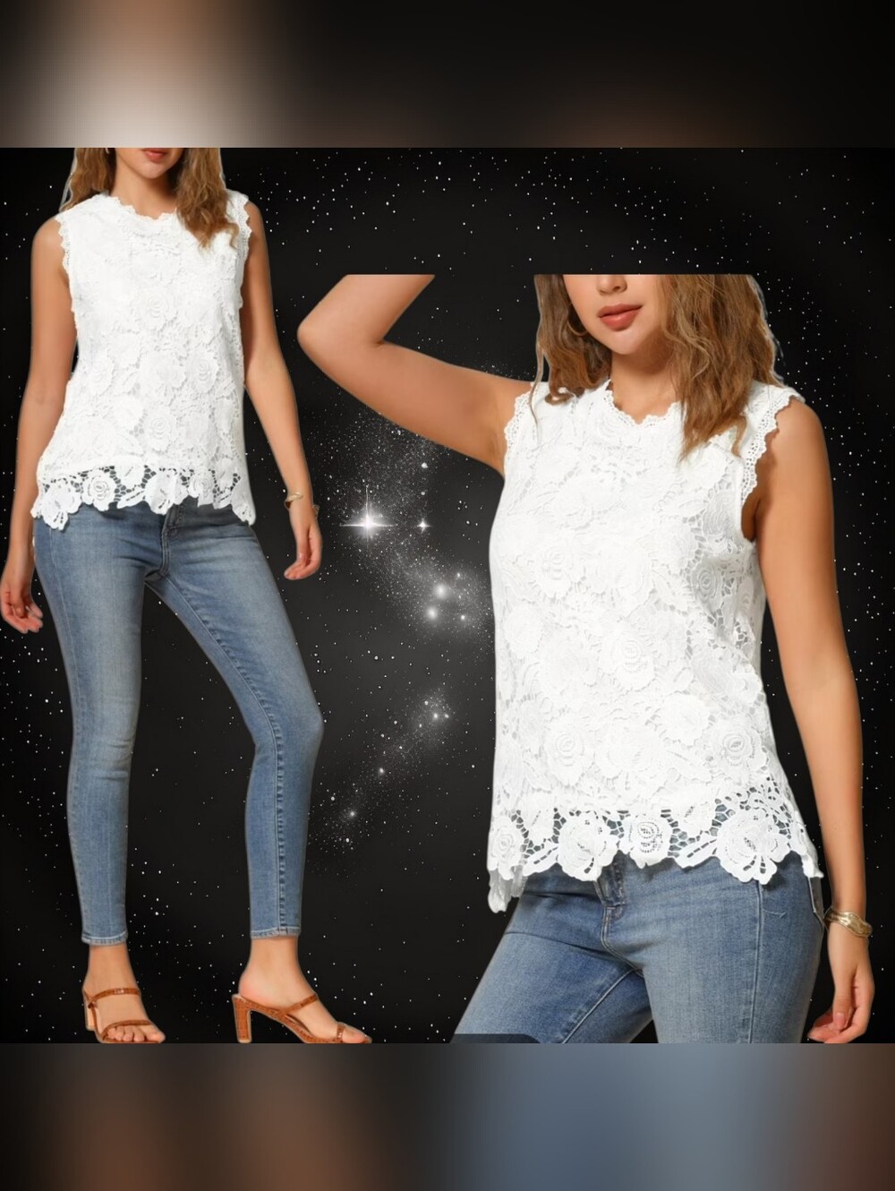 Women's White Lace Sleeveless Camisole - Elegant Floral Crochet Tank